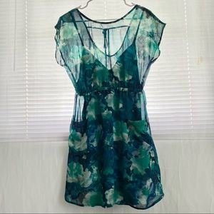 Xhilaration Transparent Blue Floral Mini Dress With Pockets
